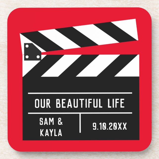 Movie Clapboard Customizable Keepsake Beverage Coaster (Front)