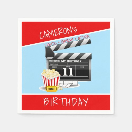 Movie Clapboard Popcorn 11th Birthday Party Napkins