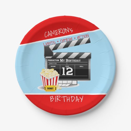 Movie Clapboard Popcorn 12th Birthday Paper Plates
