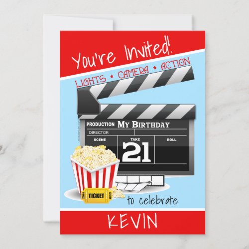 Movie Clapboard Popcorn 21st Birthday Party Invitation