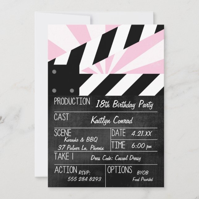 Movie Clapper Action Sign Party Invitation (Front)