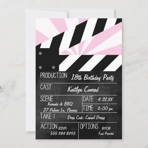 Movie Clapper Action Sign Party Invitation