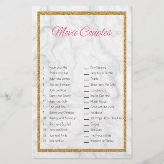 Movie Couple Matching Bridal Shower Game Stationery