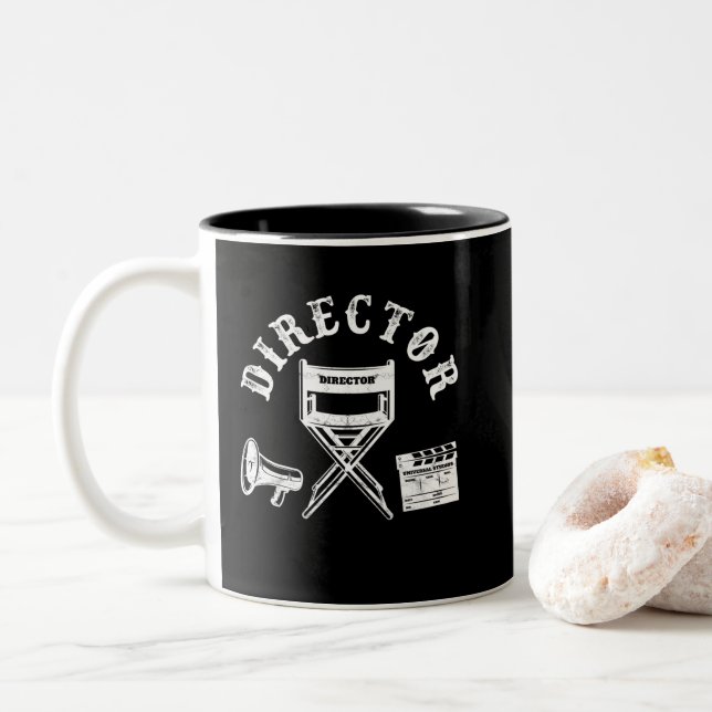 Movie Director Filmmaker Director Chair Two-Tone Coffee Mug (With Donut)