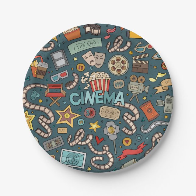 Movie Fan Cinema Theater Design Paper Plates (Front)