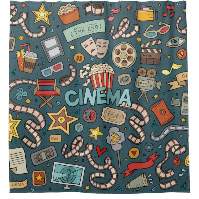 Movie Fan Cinema Theater Design Shower Curtain (Front)