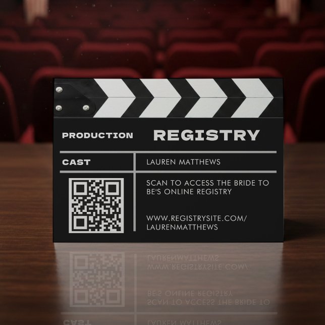 Movie Film Clap Board QR Code Wedding Registry Enclosure Card (Creator Uploaded)