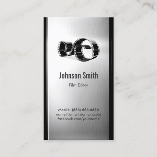 Movie Film Editor - Brushed Stainless Steel Metal Business Card Templates