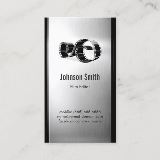 Customizable Movie Film Editor - Brushed Stainless Steel Metal Business Card Templates