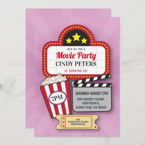 Movie Film Night Birthday Party Any Age Cinema Invitation