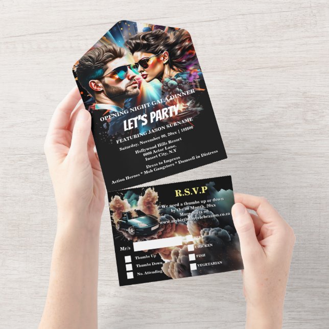 Movie film poster adults birthday dinner event all in one invitation (Tearaway)