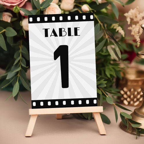 Movie Film Reel Black And White Wedding Table Number