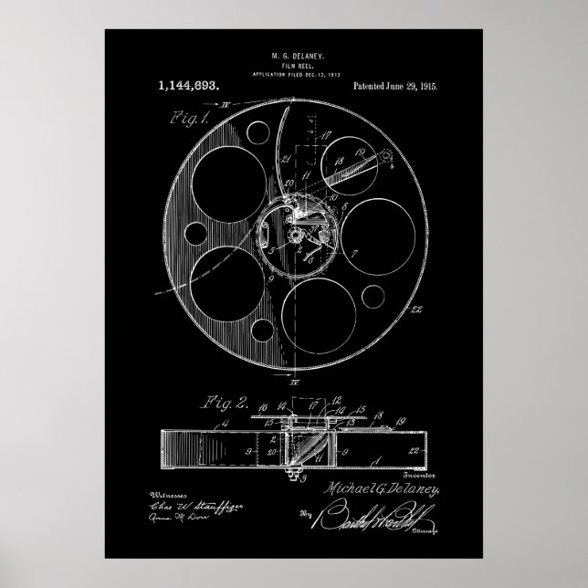 Movie Film Reel Patent Poster (Front)