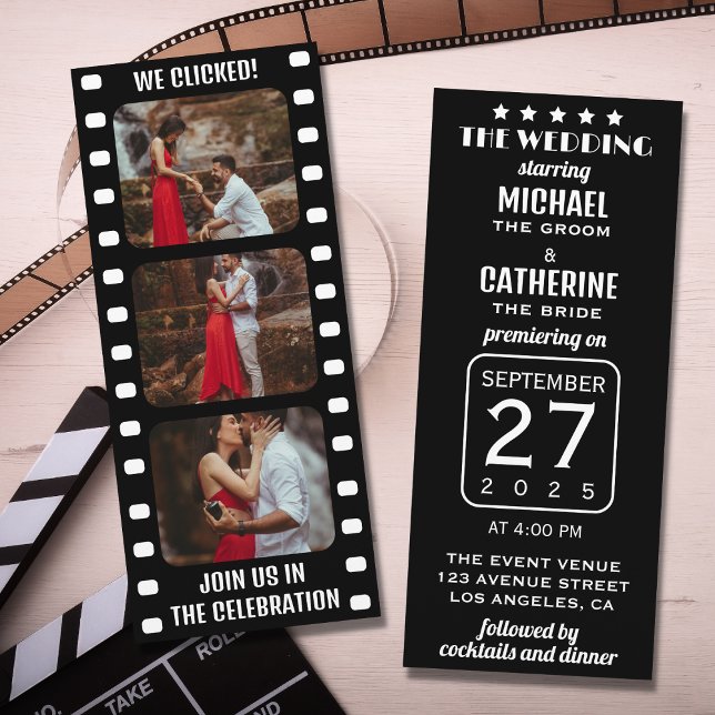 Movie Film Strip Black And White Cinema Wedding Invitation (Creator Uploaded)