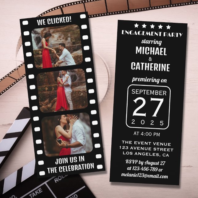 Movie Film Strip Black And White Cinema Wedding Invitation (Creator Uploaded)