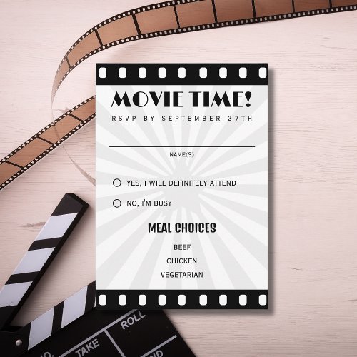 Movie Film Strip Black And White Wedding RSVP Card