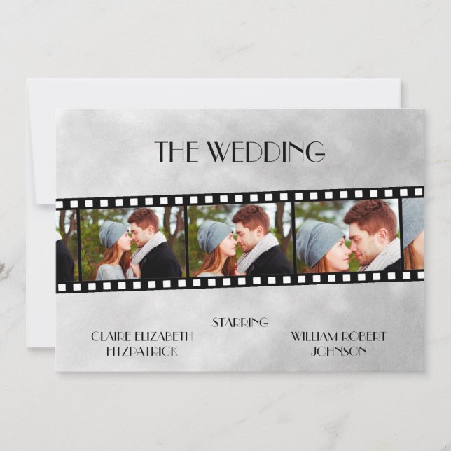 Movie Film Strip Photo Collage Save the Date Card (Front)