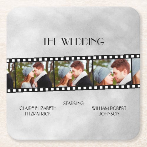 Movie Film Strip Photo Collage Wedding  Square Paper Coaster