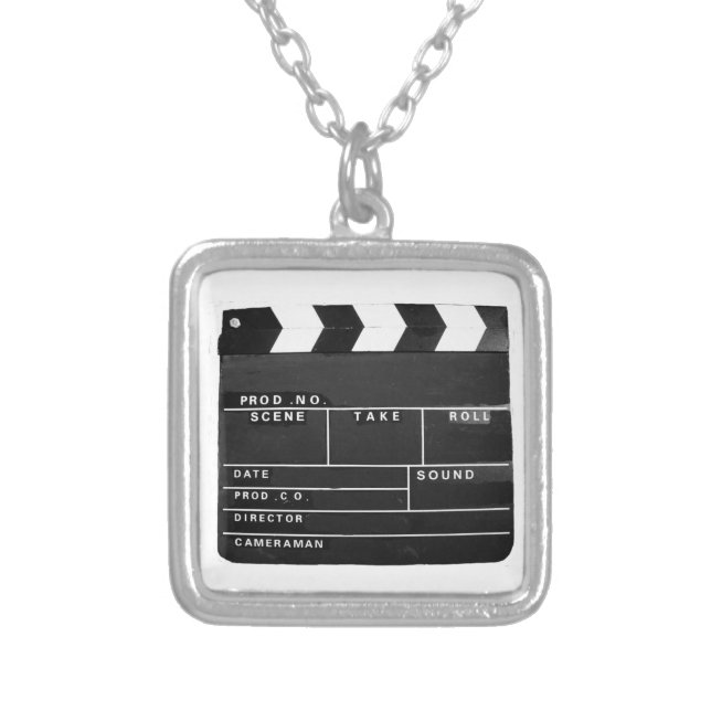 movie film video makers Clapper board design Silver Plated Necklace (Front)