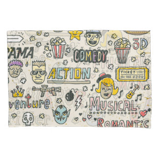 Movie Genres: TV Shows Doodle Set Pillow Case