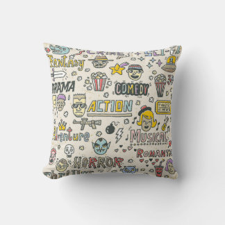 Movie Genres: TV Shows Doodle Set Throw Pillow
