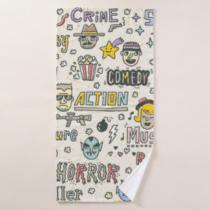Movie Genres. TV Shows, Series Funny Doodle vintag Bath Towel
