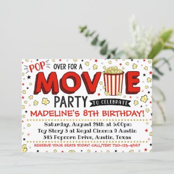 Movie Invitation Movie Birthday Party Movie Invite | Zazzle