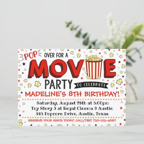 Movie Invitation Movie Birthday Party Movie Invite