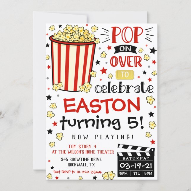 Movie Invitation Movie Birthday Party Theater (Front)