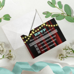 Movie Lights Aqua Bat Mitzvah RSVP Card