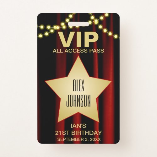 Movie Lights Gold Star Hollywood VIP Pass Badge