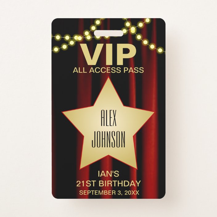 Personalised Hollywood Red Carpet Movie Party VIP Pass Lanyard Birthday Invite