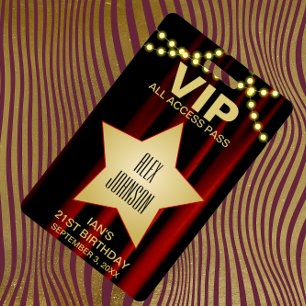 Movie Lights Gold Star Hollywood VIP Pass Badge