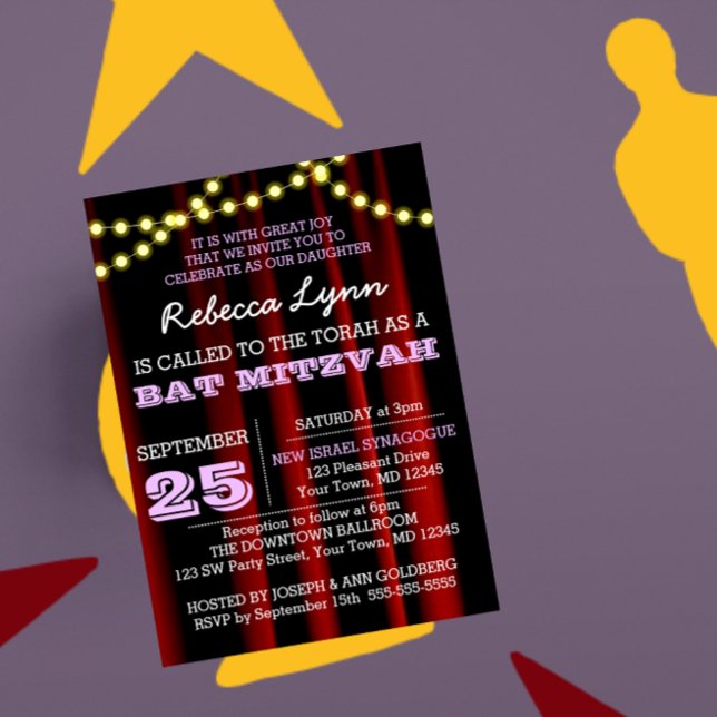 Movie Lights Lilac Bat Mitzvah Invitation (Creator Uploaded)