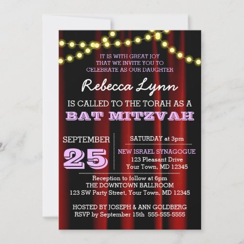 Movie Lights Lilac Bat Mitzvah Invitation