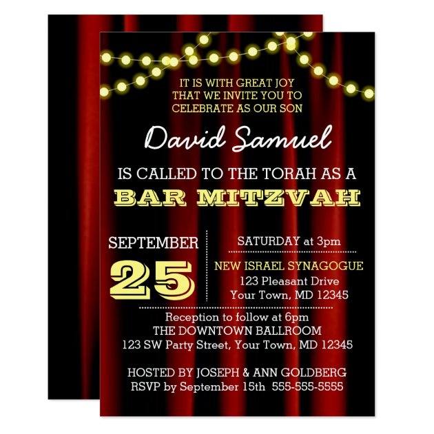 Movie Lights Yellow Bar Mitzvah Invitation