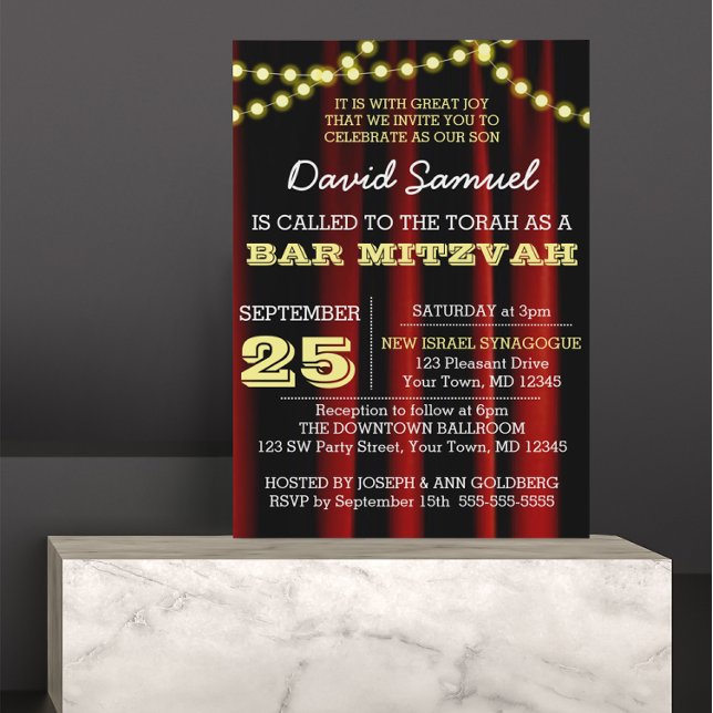 Movie Lights Yellow Bar Mitzvah Invitation (Creator Uploaded)