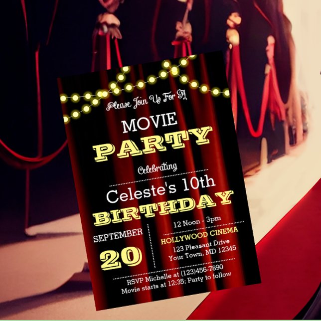 Movie Lights Yellow Birthday Invitation (Creator Uploaded)