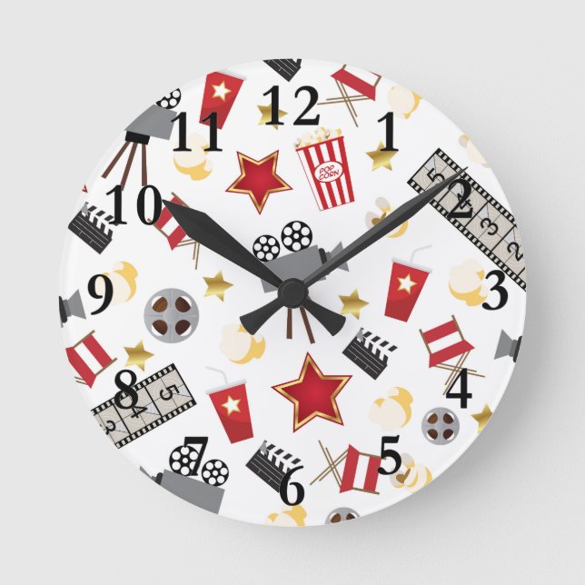 Movie Lover Pattern Round Clock (Front)