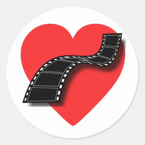 Movie Lover with Red Heart and Film Strip Classic Round Sticker