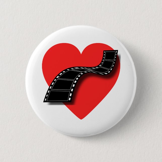 Movie Lover with Red Heart and Film Strip Pinback Button (Front)