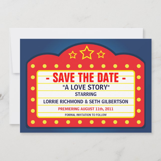 Movie Marquee Theater  Save the Date Announcement (Front)