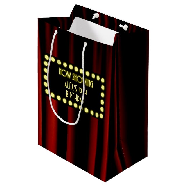 Movie Marquee Velvet Curtain Personalized Gift Bag (Front Angled)