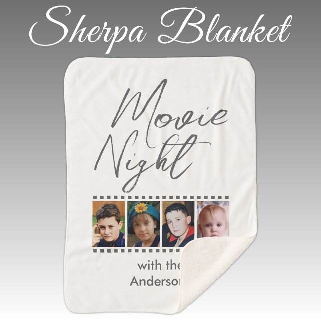 Movie night 4 photo family grey sherpa blanket (Creator Uploaded)
