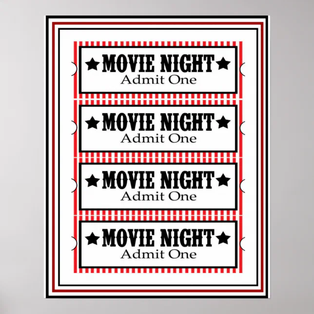 Movie Night Admit One Poster 16 x 20 | Zazzle