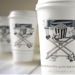 Movie Night Adult Birthday Personalized Paper Cups