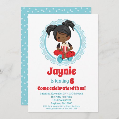 Movie Night African American Girls Birthday Invitation