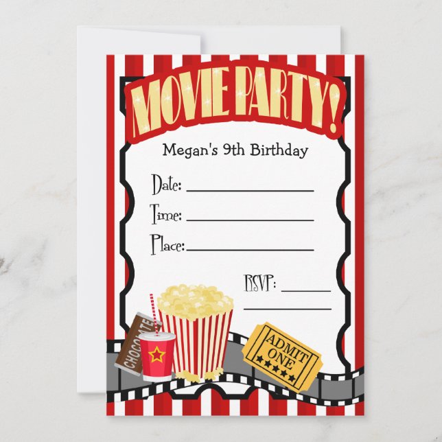 MOVIE NIGHT ANY OCCASION FILL-IN PARTY INVITATION (Front)