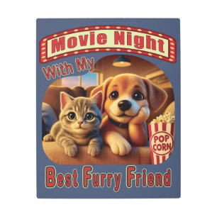 Movie Night - Best Furry Friend - Cute Cat & Dog Metal Print