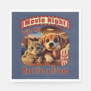Movie Night - Best Furry Friend - Cute Cat & Dog Napkins